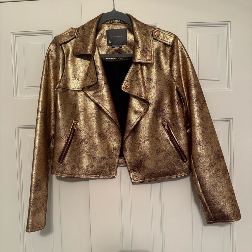 Rose Gold Metallic Faux Leather Moto Jacket